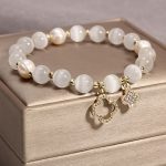 Buddha Stones Cat's Eye Lovely Cat Pattern Pearl Love Charm Bracelet Bracelet BS 7