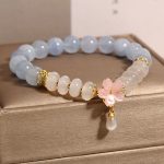 Buddha Stones Aquamarine White Agate Pearl Abacus Beads Flower Healing Bracelet Bracelet BS 2