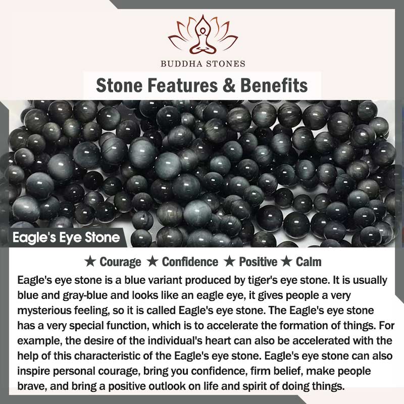 Buddha Stones 925 Sterling Silver 108 Mala Beads Eagle's Eye Stone Moonstone Positive Bracelet Mala Bracelet BS 1