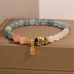 Buddha Stones Jade Yanyuan Agate White Jade Koi Fish Scripture Charm Luck Bracelet Bracelet BS 8