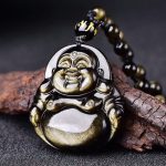 Buddha Stones Laughing Buddha Gold Sheen Obsidian Wealth Necklace Pendant Necklaces & Pendants BS Gold Sheen Obsidian Bead