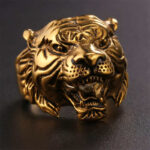 Buddha Stones Men's Animal Tiger Head Titanium Steel Balance Calm Punk Rock Biker Ring Ring BS 32