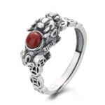 Buddha Stones PiXiu Copper Coin Red Agate Wealth Luck Ring Ring BS 3