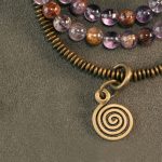 Buddha Stones Purple Phantom Red Hematoid Quartz Green Rutilated Quartz Copper Love Forgive Bracelet Bracelet BS 7