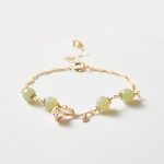 Buddha Stones 14K Gold Plated Hetian Jade Golden Rose Flower Luck Chain Bracelet Bracelet BS 1