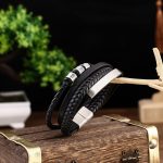 Buddha Stones Leather Multi-Layer Titanium Steel Balance Braided Magnetic Buckle Bracelet Bracelet BS 8