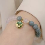 Buddha Stones White Agate Jade Lotus Flower Peace Buckle Protection Bracelet Bracelet BS Jade Agate Peace Buckle(Wrist Circumference 14-19cm)