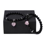 Buddha Stones 2Pcs Black Onyx Crystal Stone Love Heart Protection Support Couple Bracelet Bracelet BS 9