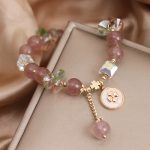 Buddha Stones Strawberry Quartz Lucky Four Leaf Clover Healing Charm Bracelet Bracelet BS 4