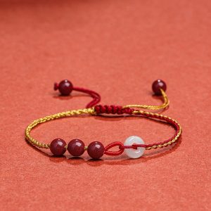 Buddha Stones Natural Cinnabar Jade Peace Buckle Blessing Bracelet Bracelet BS Cinnabar(Calm♥Concentration)(Wrist Circumference 15-20cm)