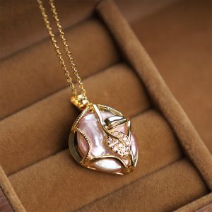 Buddha Stones 18K Gold Plated Copper Natural Baroque Pearl Flower Sincerity Necklace Pendant 1