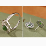 Buddha Stones 925 Sterling Silver Natural Hetian Cyan Jade Hollow Design Luck Ring Earrings Set Bracelet Necklaces & Pendants BS 12