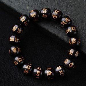 Buddha Stones Tibetan Ebony Wood Om Mani Padme Hum Engraved Peace Bracelet Bracelet BS Ebony Wood(Balance ♥Calm)