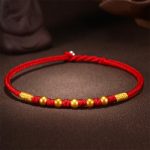 Buddha Stones 999 Gold Beads Luck King Kong Knot Handmade Braided Protection Bracelet Bracelet BS Five Gold Beads Red Rope 24cm