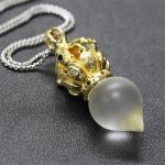Buddha Stones Tibetan Dorje Vajra 4 Prong Lotus Liuli Crystal Strength Necklace Pendant Necklaces & Pendants BS White Water Drop