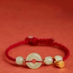 Buddha Stones Round Peace Buckle Jade Lotus Happiness Abundance Wealth String Bracelet Bracelet BS 2