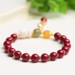 Buddha Stones Year of the Rabbit Cinnabar Hetian Jade Bunny Beaded Blessing Bracelet Bracelet BS 7