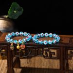 Buddha Stones Gold Swallowing Beast Family Pink Love Heart Luminous Fluorescent Liuli Glass Bead Bracelet Bracelet BS 7