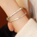Buddha Stones 925 Sterling Silver Natural Jade Fu Character Bamboo Abundance Bracelet Bracelet BS 13