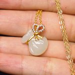 Buddha Stones Natural Hetian White Jade Luck Money Bag Necklace Pendant Necklaces & Pendants BS 2