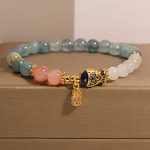 Buddha Stones Jade Yanyuan Agate White Jade Koi Fish Scripture Charm Luck Bracelet Bracelet BS 9