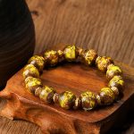 Buddha Stones Gold Swallowing Beast Family Charm Liuli Glass Bead Fortune Bracelet Bracelet BS Gold Simple Version 12mm