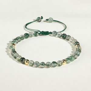 Buddha Stones Moss Agate Lucky Balance Bracelet Bracelet BS 4mm Moss Agate&Golden Beads(Wrist Circumference 14-19cm)