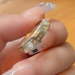 Buddha Stone 999 Sterling Silver Gold-Painted Joyful Flower Pattern Peaceful Heart Sutra Ring Ring BS 6