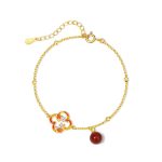 Buddha Stones 925 Sterling Silver Four Leaf Clover Koi Fish Red Agate Pearl Wealth Bracelet Necklace Pendant Earrings Set Bracelet Necklaces & Pendants BS Bracelet(Wrist Circumference 14-16cm)