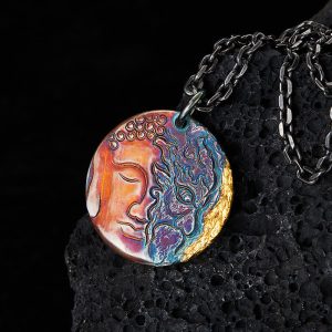 Buddha Stones 999 Sterling Silver 24K Gold Half Demon Half Buddha Compassion Necklace Pendant Necklaces & Pendants BS 999 Sterling Silver