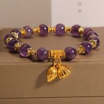 Buddha Stones Natural Amethyst Lotus Healing Spiritual Bracelet Bracelet BS Amethyst(Wrist Circumference 14-16cm)