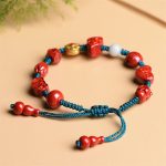 Buddha Stones Natural Cinnabar Gourd Om Mani Padme Hum Laughing Buddha Blessing String Bracelet Bracelet BS 5