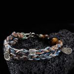 Buddha Stones 925 Sterling Silver Tiger's Eye Colorful Cotton Rope Handmade Willpower Bracelet Bracelet BS 19cm fit for Wrist Circumference 17cm
