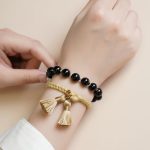 Buddha Stones 2Pcs Black Onyx Bead Support Protection String Bracelet Bracelet BS 2