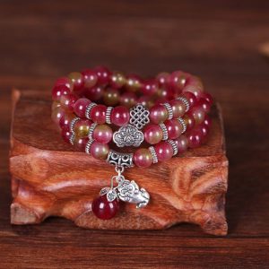 Buddha Stones Natural Watermelon Tourmaline PiXiu Elephant Positive Triple Wrap Bracelet Bracelet BS 8mm Watermelon Tourmaline PiXiu