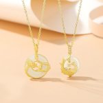Buddha Stones 925 Sterling Silver Year of the Dragon Hetian Jade Golden Dragon Phoenix Peace Buckle Luck Necklace Pendant Necklaces & Pendants BS main