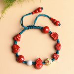 Buddha Stones Natural Cinnabar Gourd Om Mani Padme Hum Laughing Buddha Blessing String Bracelet Bracelet BS 4