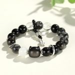 Buddha Stones Natural Silver Sheen Obsidian Cat Head Fox Planet Protection Bracelet Bracelet BS Silver Sheen Obsidian Cat Head(Wrist Circumference 14-16.5cm)