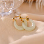 Buddha Stones Round Jade Cyan Jade Prosperity Luck Drop Earrings Earrings BS Jade