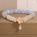 Buddha Stones Aquamarine White Agate Pearl Abacus Beads Flower Healing Bracelet Bracelet BS Aquamarine White Agate(Wrist Circumference: 14-16cm)