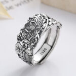 Buddha Stones 925 Sterling Silver Koi Fish Lotus Flower Prosperity Ring 7