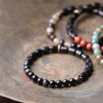 Buddha Stones Ebony Wood Red Jasper Moss Agate Crystal Copper Peace Couple Bracelet Bracelet BS 10