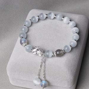 Buddha Stones Natural Cat's Eye Moonstone Strawberry Quartz PiXiu Support Bracelet Bracelet BS main