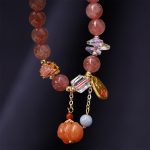 Buddha Stones Natural Strawberry Quartz Fu Character Pumpkin Charm Positive Bracelet Bracelet BS 5
