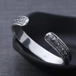 Buddha Stones 925 Sterling Silver Om Mani Padme Hum Double Dorje Engraved Wisdom Cuff Bracelet Bangle Bracelet Bangle BS 2