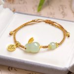 Buddha Stones Year of the Rabbit Hetian Jade Happiness Blessing Wealth String Bracelet Bracelet BS Hetian Jade(Prosperity♥Abundance)