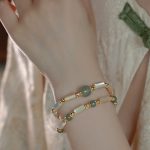 Buddha Stones 14K Gold Plated Tridacna Stone Hetian Jade Bead Bamboo Pattern Bracelet Bracelet BS main