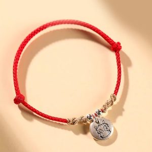 Buddha Stones Handmade 999 Sterling Silver Year of the Dragon Cute Chinese Zodiac Luck Braided Bracelet (Extra 30% Off | USE CODE: FS30) Bracelet BS Red Rope Dragon(Wrist Circumference 14-17cm)