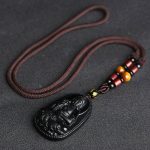 Buddha Stones Chinese Zodiac Natal Buddha Natural Black Obsidian Purification Necklace Pendant Necklaces & Pendants BS 3