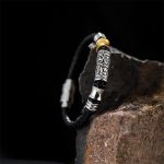 Buddha Stones Tang Dynasty Flower Design Luck Stainless Steel Buckle Leather Bracelet 4